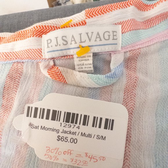 PJ Salvage Womens Size Medium New Robe White Pink Stripe 100% Rayon Open Front - Picture 7 of 9